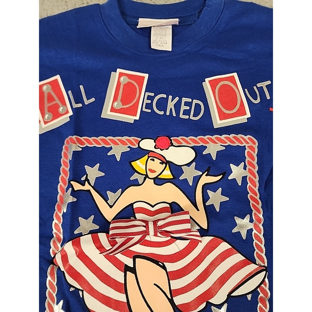 Vintage Tickle Me New York Girls Pajama Set Blue Nautical Pinup Red White Stripe - Picture 5 of 13